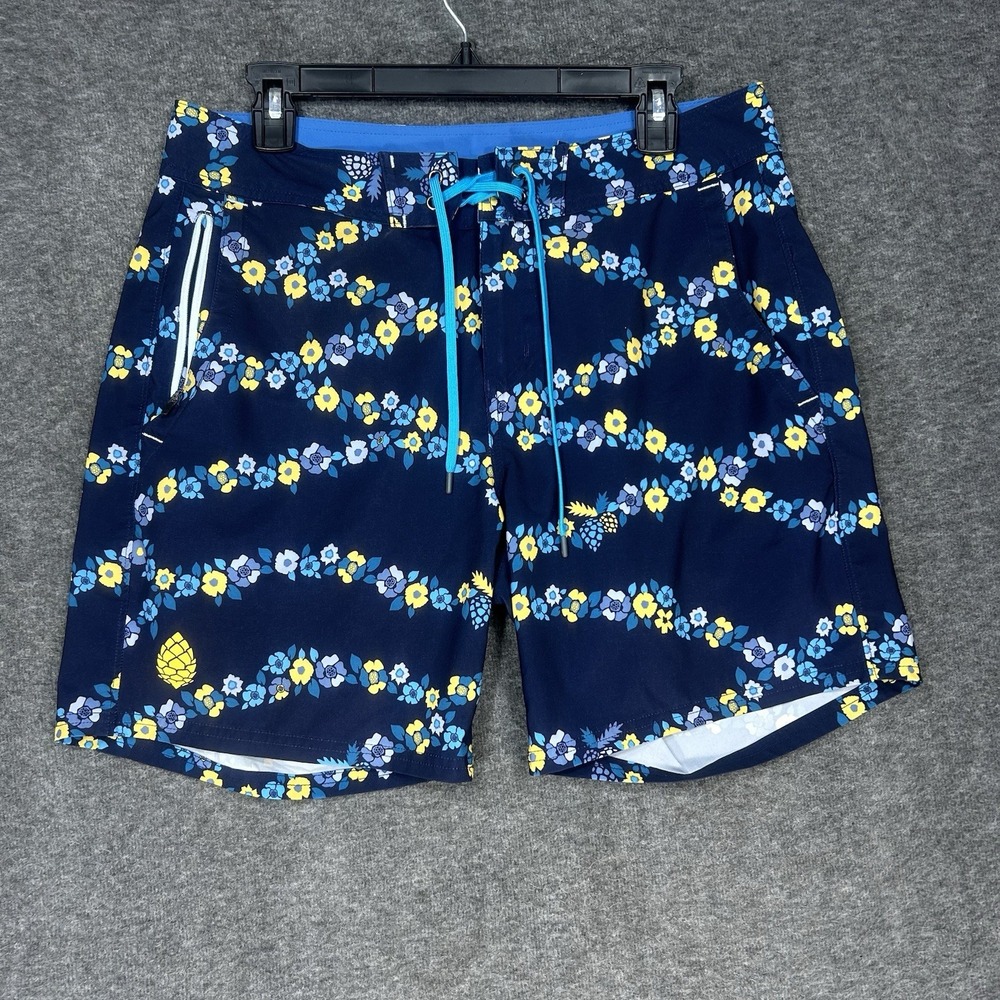 STIO CFS Board Shorts Mens 32 Blue Floral 2330 Drawstring‎ 7" Inseam